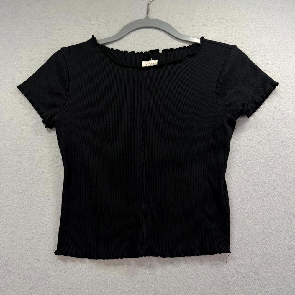 Pilcro Stretchy Ribbed Crop Top Women Small Black‎ Lettuce Edge Trim Everyday